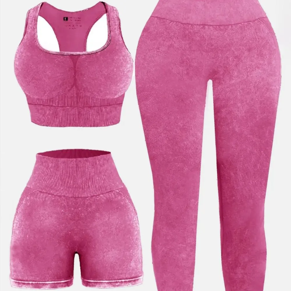 3 Piece Washed Square Neck Wide Strap Active Set