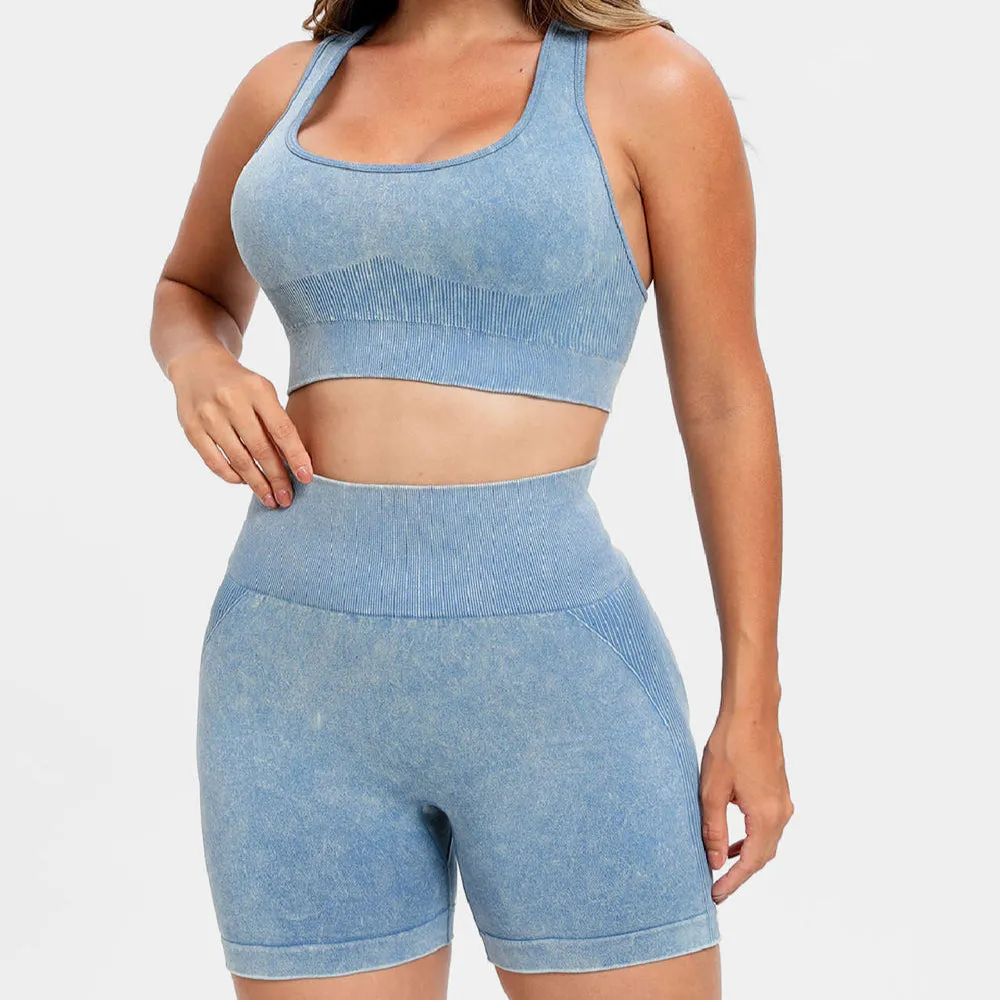 3 Piece Washed Square Neck Wide Strap Active Set