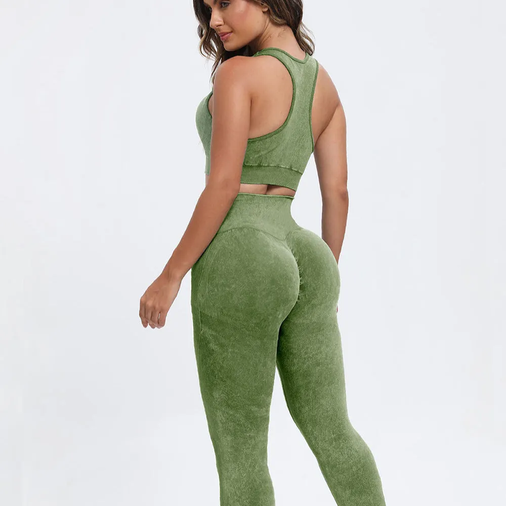 3 Piece Washed Square Neck Wide Strap Active Set