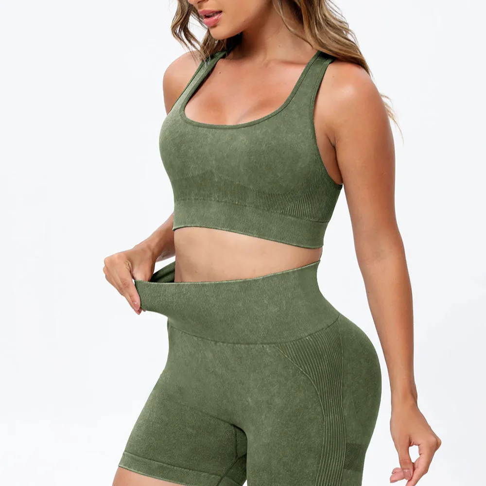 3 Piece Washed Square Neck Wide Strap Active Set