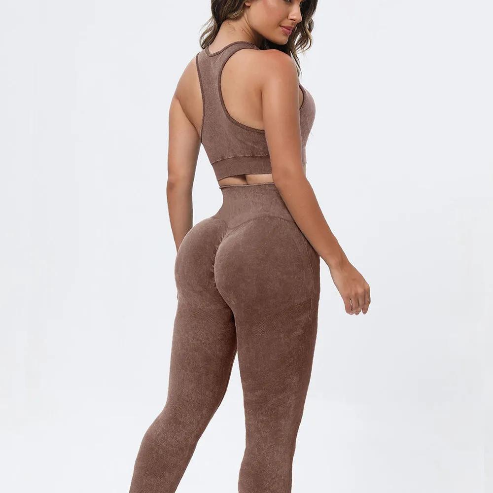 3 Piece Washed Square Neck Wide Strap Active Set