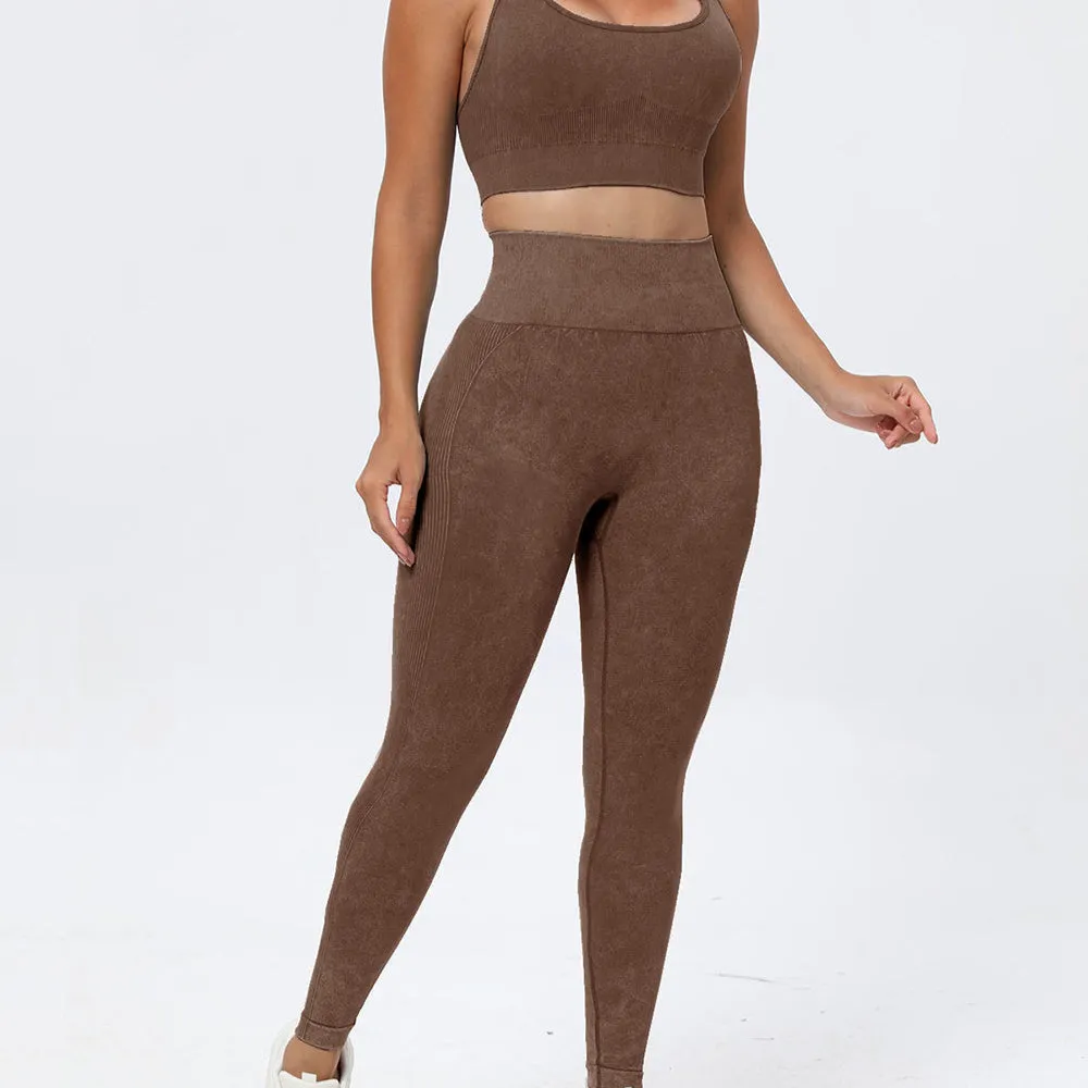 3 Piece Washed Square Neck Wide Strap Active Set