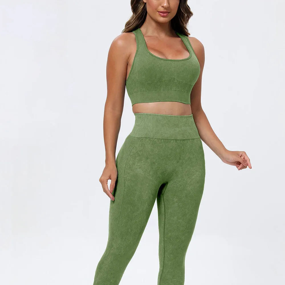 3 Piece Washed Square Neck Wide Strap Active Set