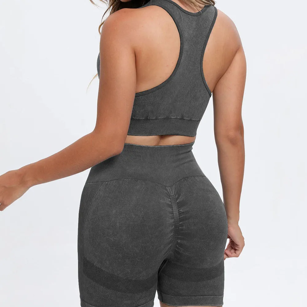 3 Piece Washed Square Neck Wide Strap Active Set
