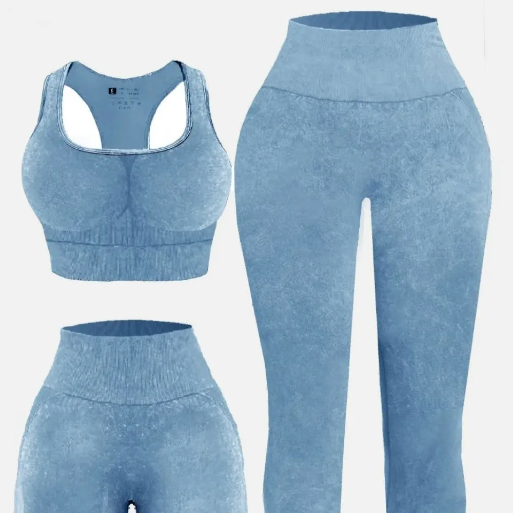 3 Piece Washed Square Neck Wide Strap Active Set