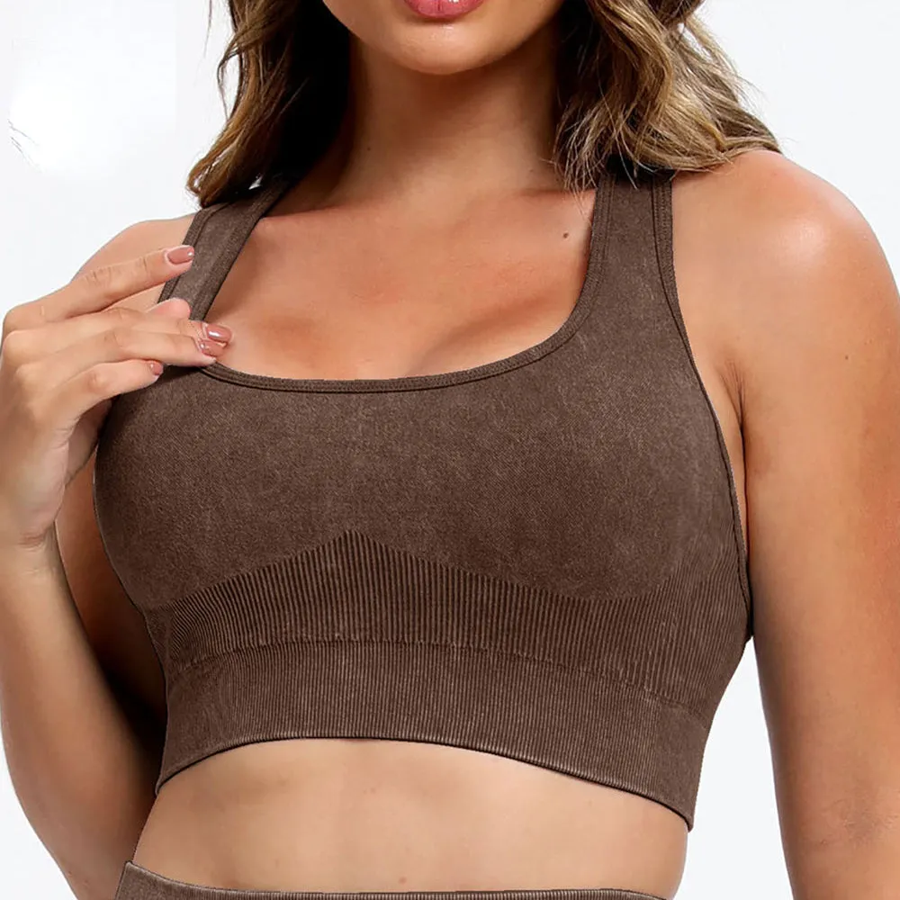 3 Piece Washed Square Neck Wide Strap Active Set