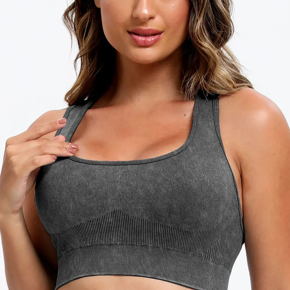 3 Piece Washed Square Neck Wide Strap Active Set
