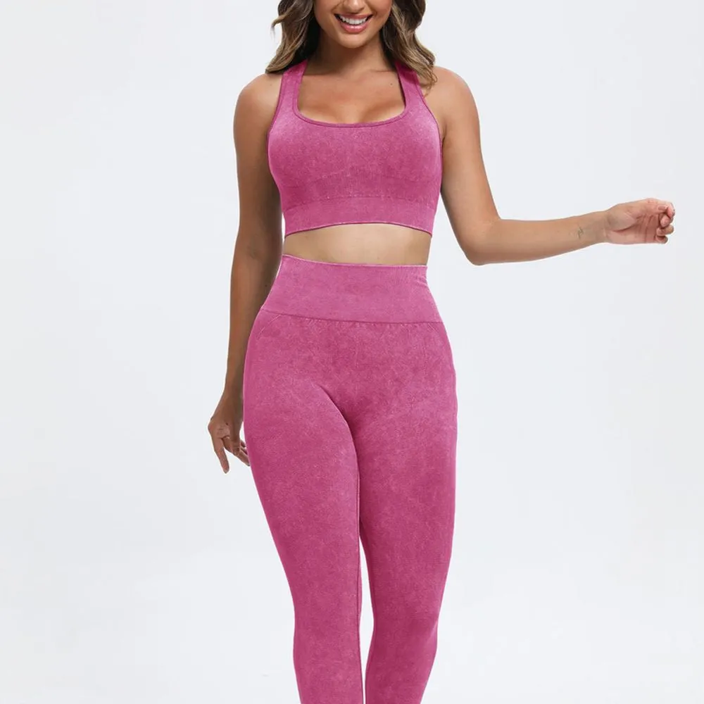 3 Piece Washed Square Neck Wide Strap Active Set