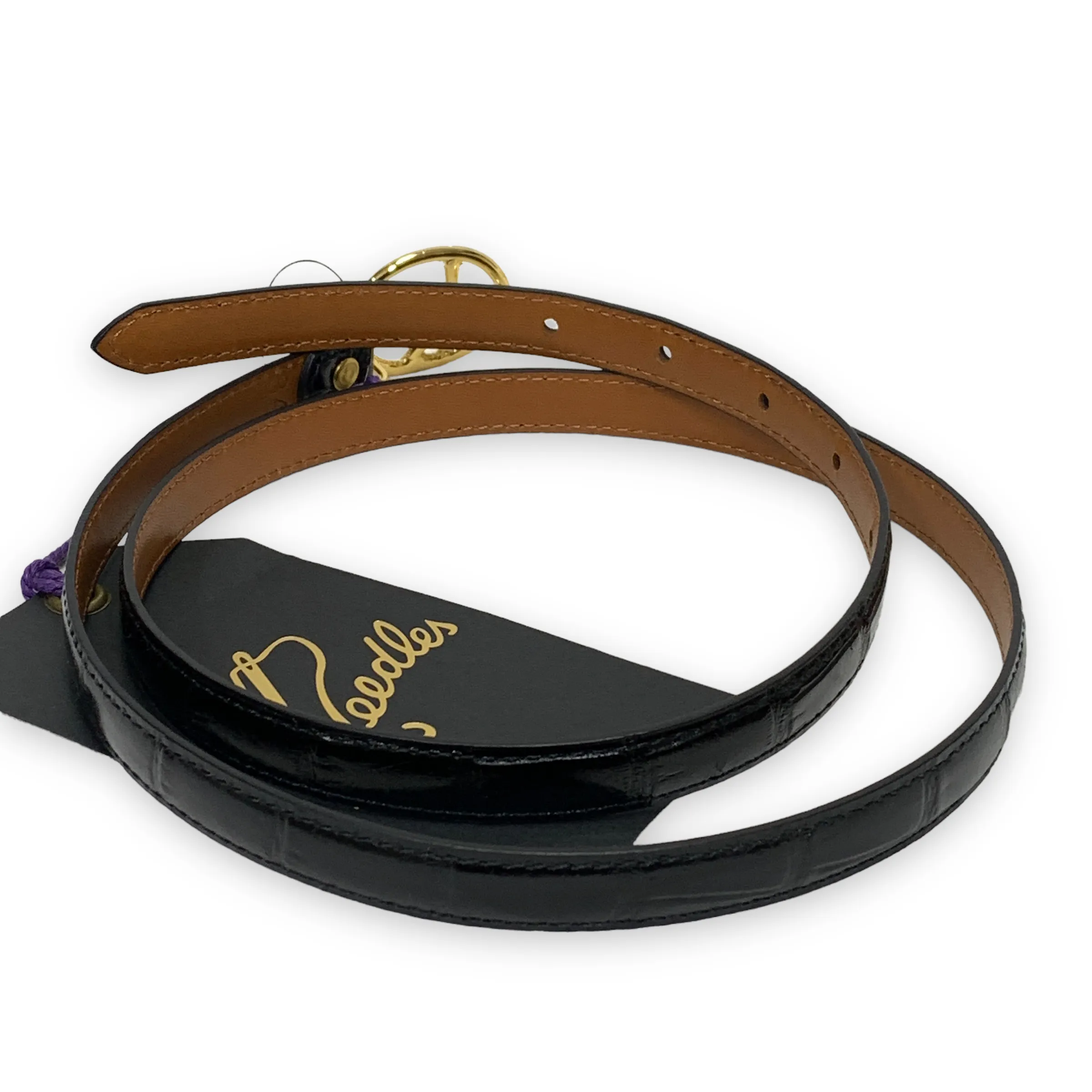 [30~34] DS! Needles Peace Buckle Narrow Belt Crocodile Embossed Leather