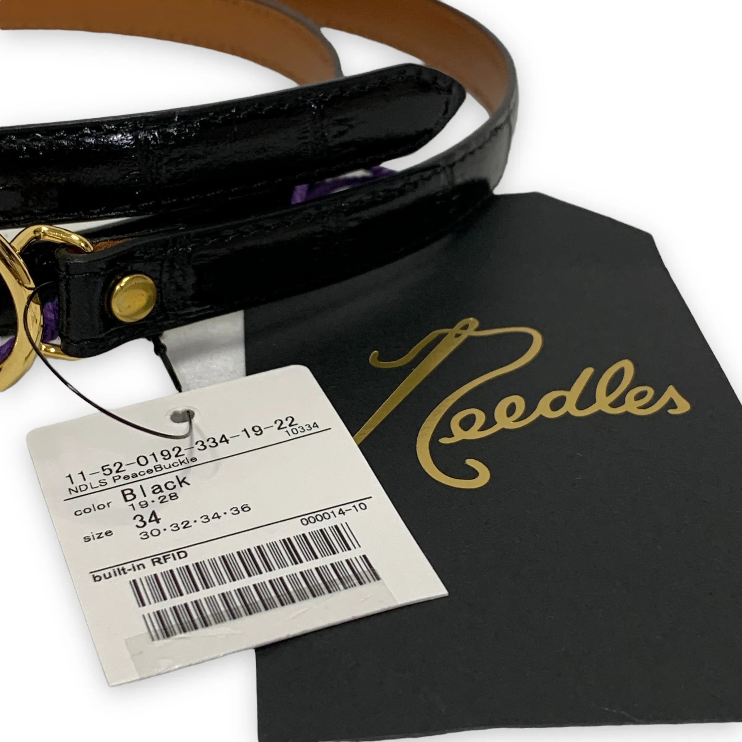 [30~34] DS! Needles Peace Buckle Narrow Belt Crocodile Embossed Leather