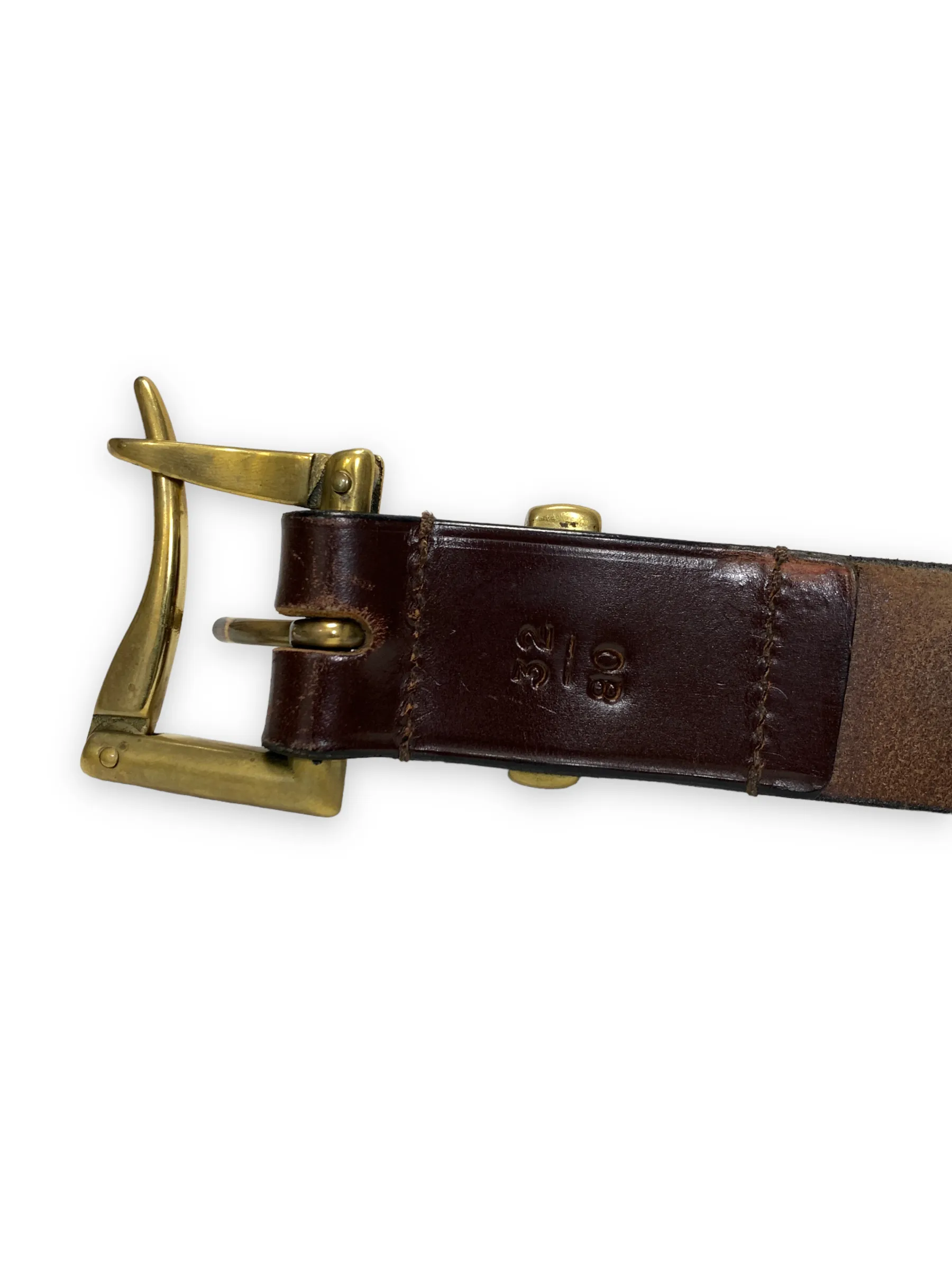 [32] Needles Leather Brass Buckle Made In England Belt Brown