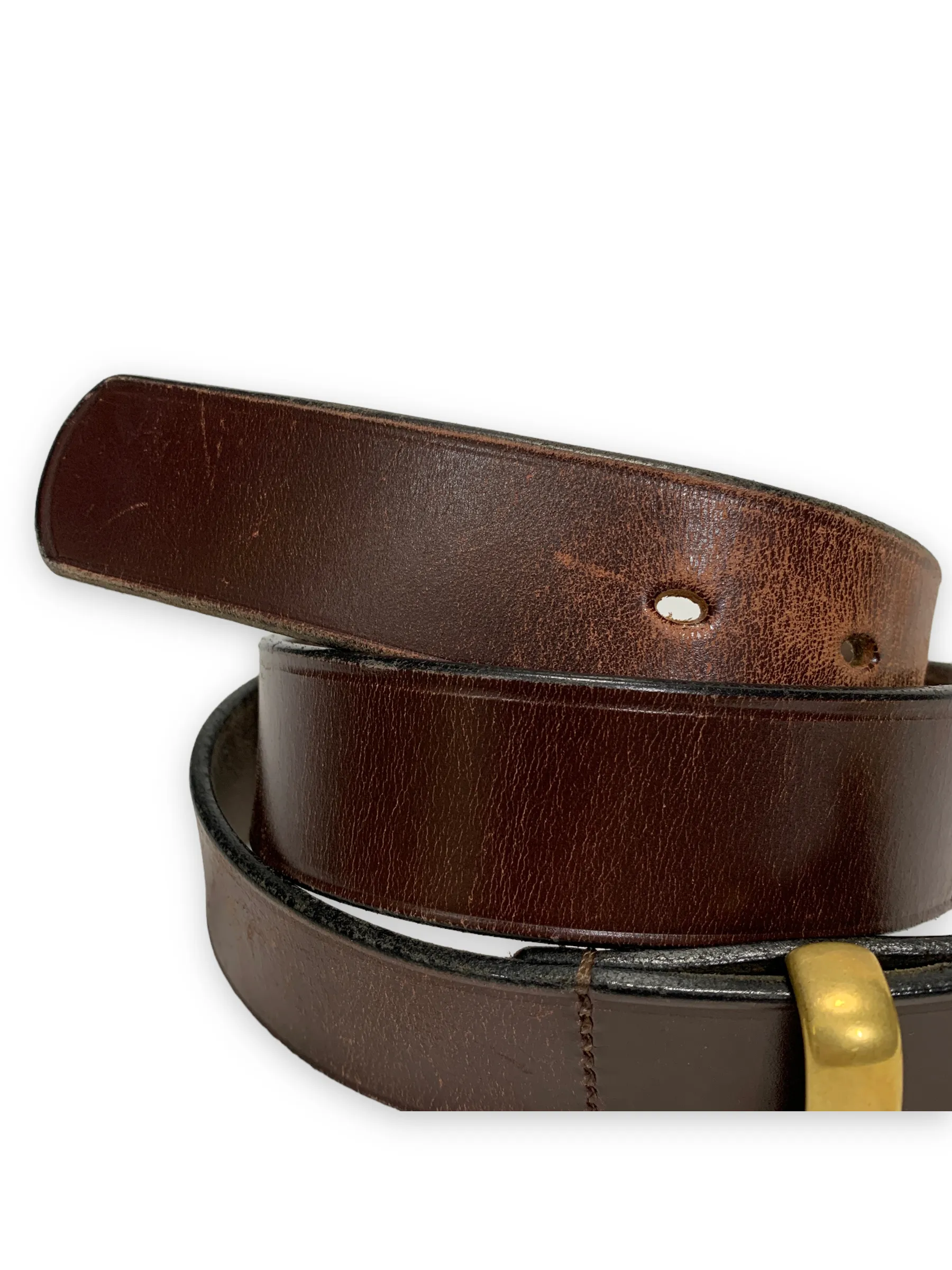 [32] Needles Leather Brass Buckle Made In England Belt Brown