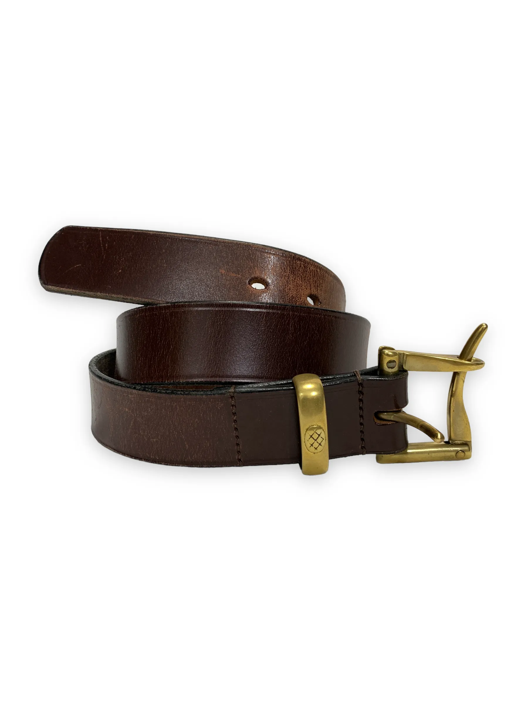 [32] Needles Leather Brass Buckle Made In England Belt Brown