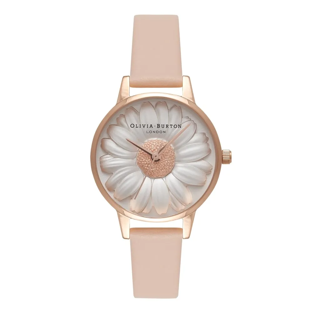 3D Daisy Midi Dial Nude Peach and Rose Gold Watch