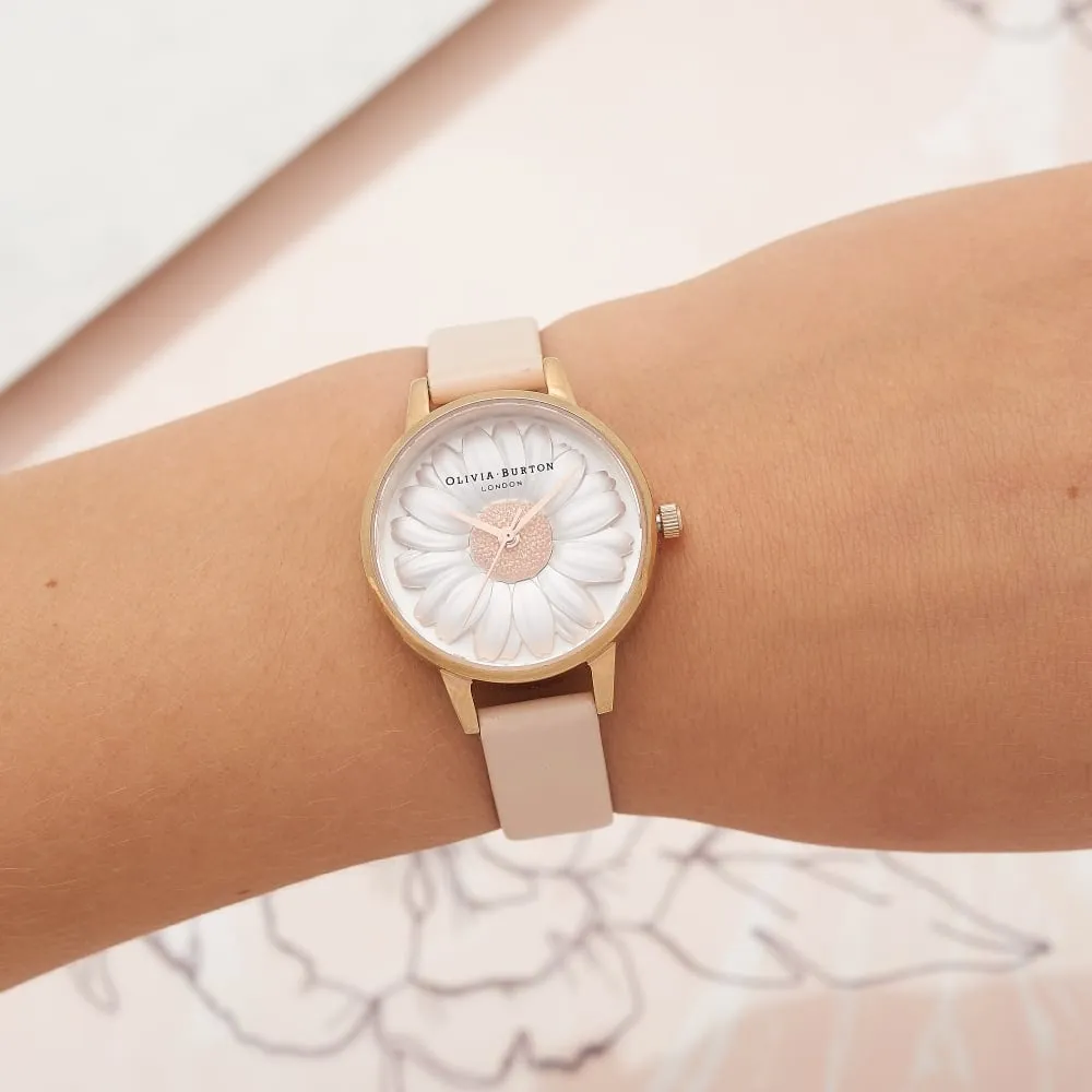 3D Daisy Midi Dial Nude Peach and Rose Gold Watch