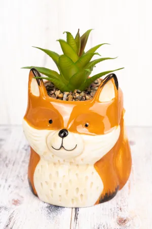 6 x 4 Autumn Fox Ceramic Planter with Artificial Succulent