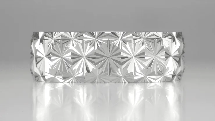 8mm Wide Vintage Starbursts Engraved Mid Century Modern White Gold Wedding Ring