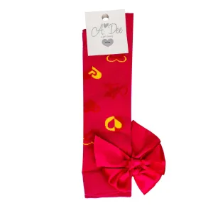A DEE - Mairi Bold Hearts Colour Block Knee High Socks  - Hot Pink