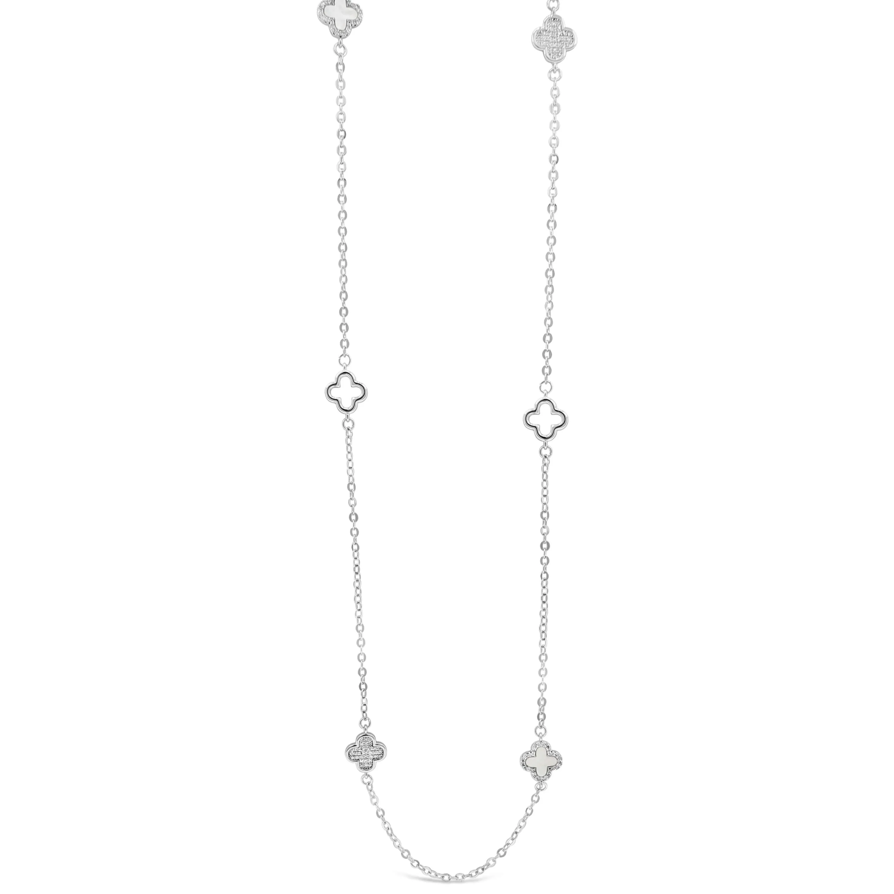 Absolute Silver Clover Long Length Necklace - Mother Of Pearl