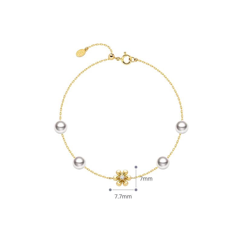 Akoya Pearl 18K Gold Diamond Flower Core Dainty Bracelet