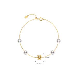 Akoya Pearl 18K Gold Diamond Flower Core Dainty Bracelet
