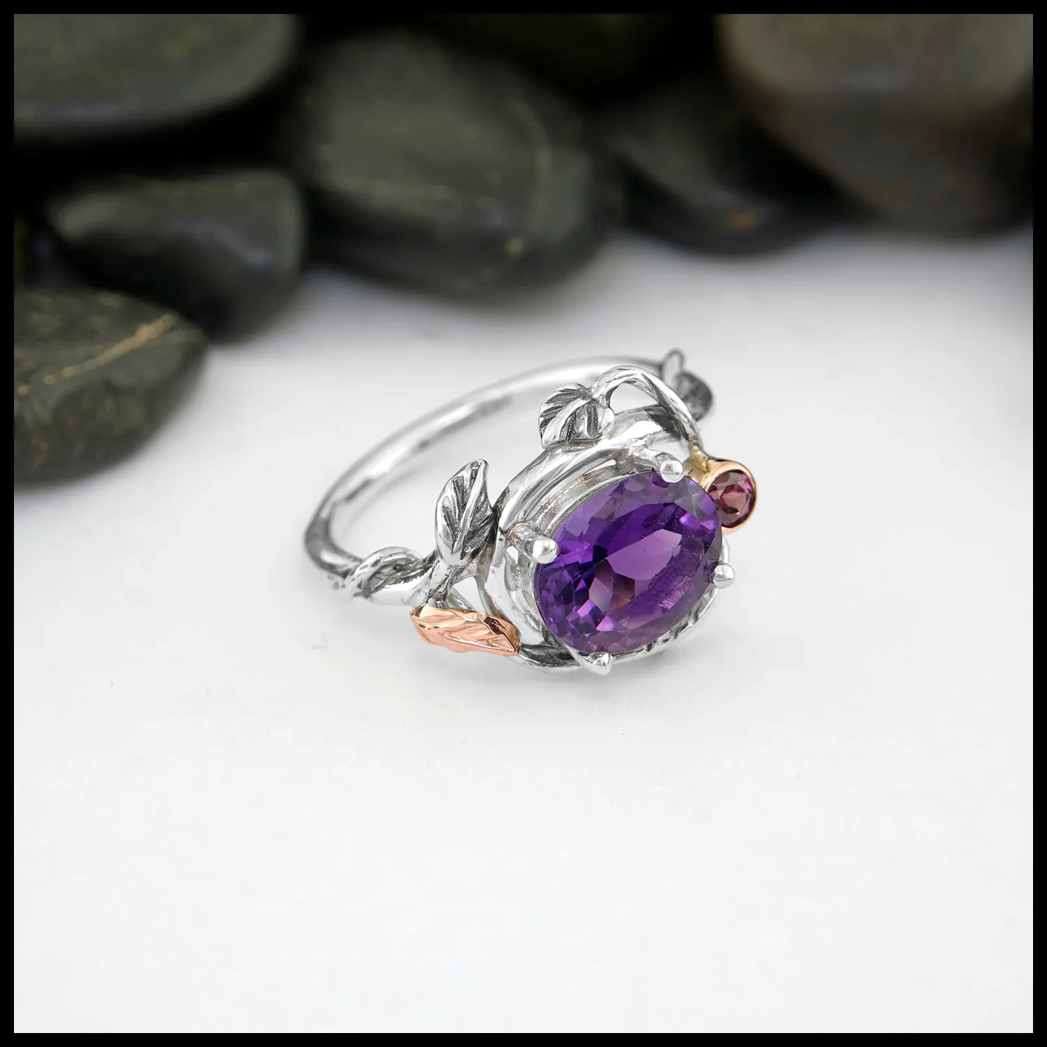 Amethyst Leaf and Vine Ring