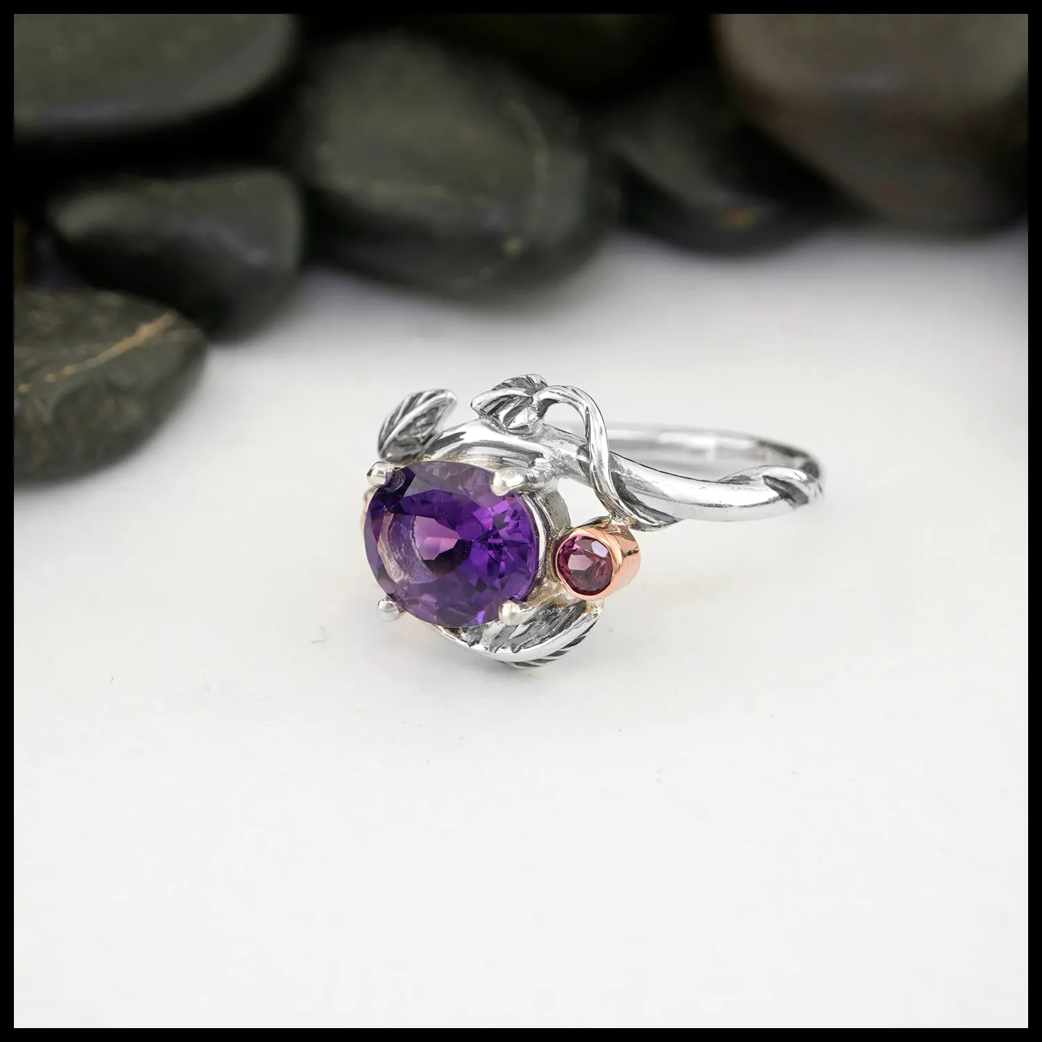Amethyst Leaf and Vine Ring