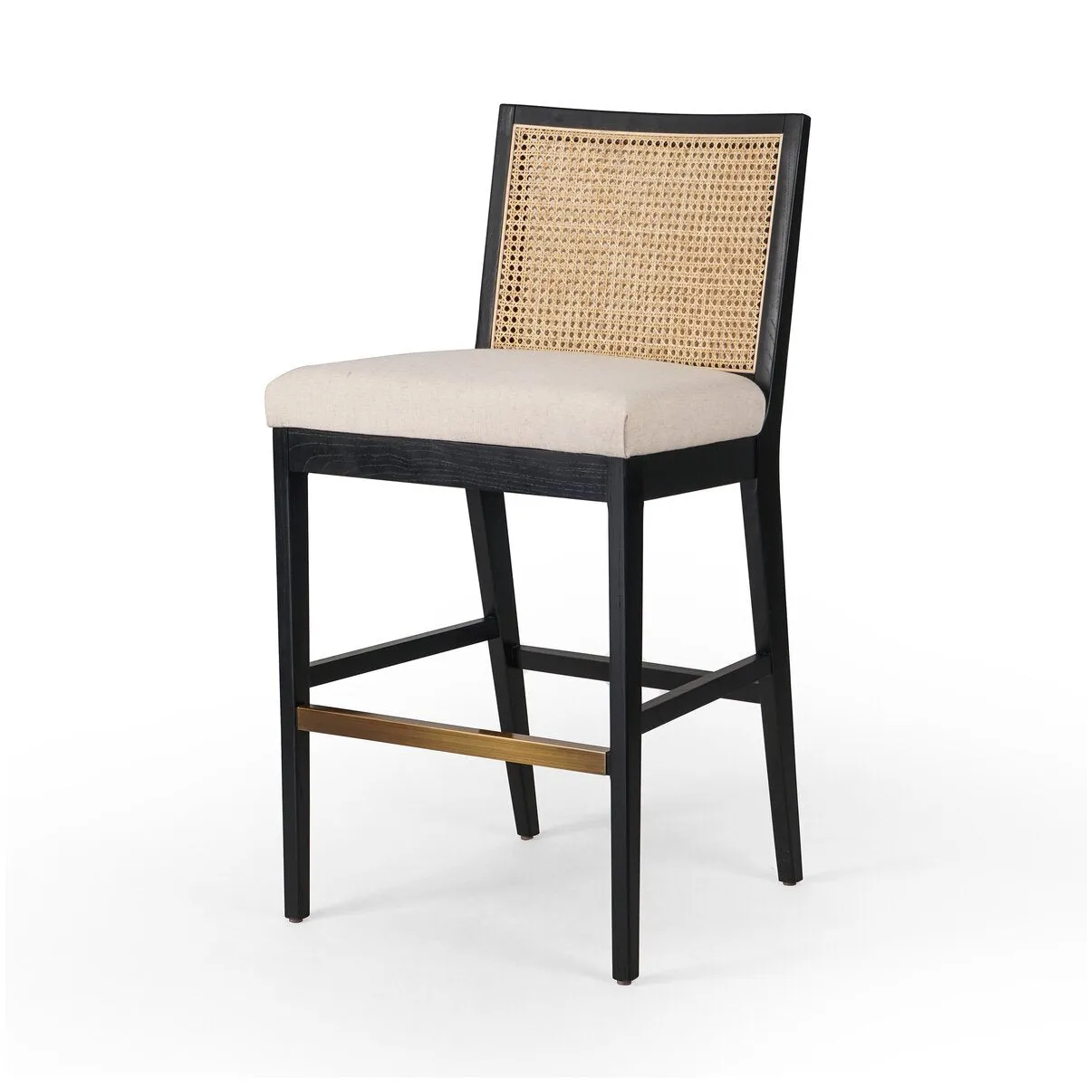 Antonia Cane Armless Bar Chair, Brushed Ebony/Savile Flax