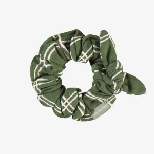 Attache à cheveux verte à carreaux en jersey, enfant || Green plaid scrunchie in jersey, child