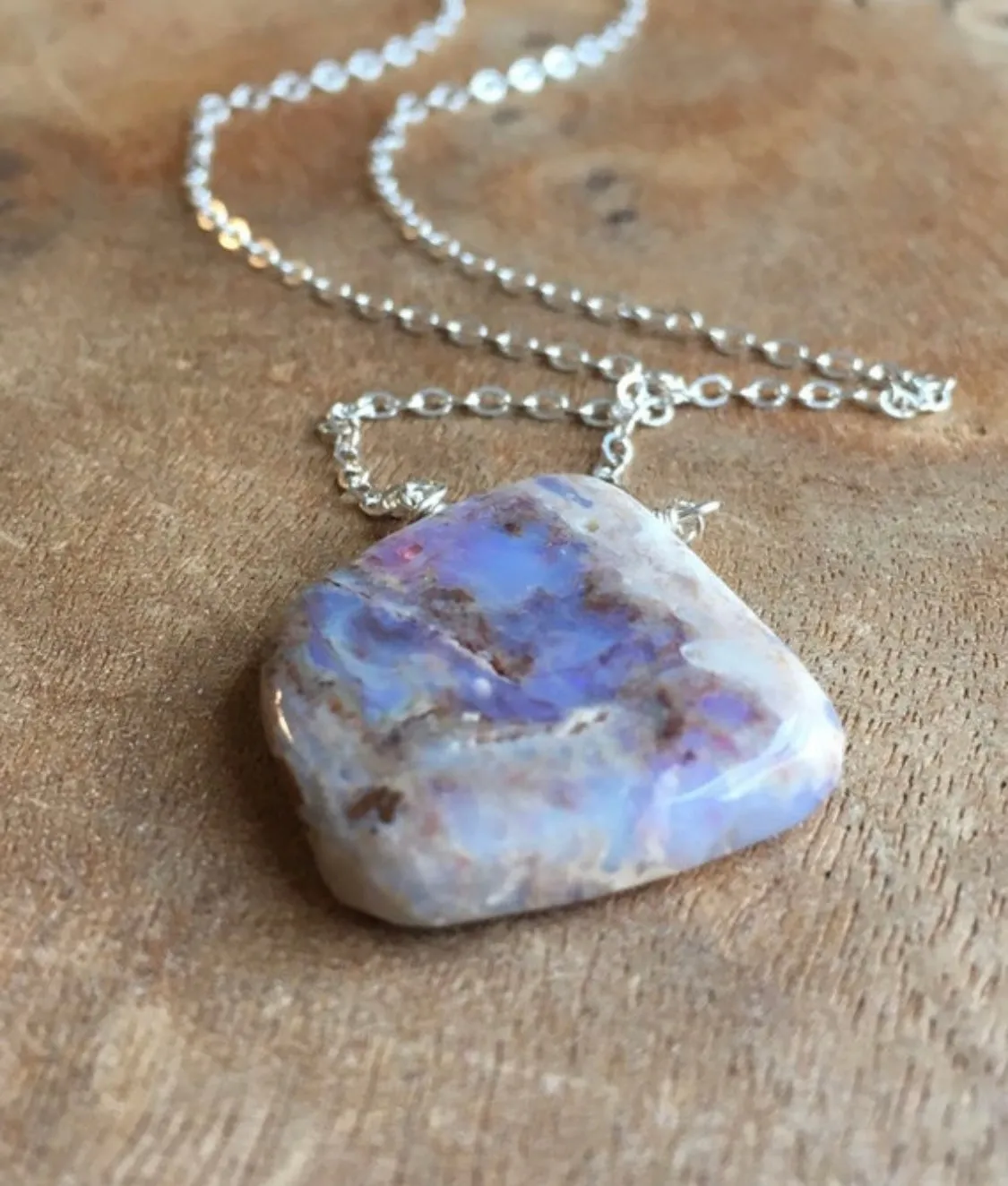 Australian Opal Pendant Necklace Sterling Silver