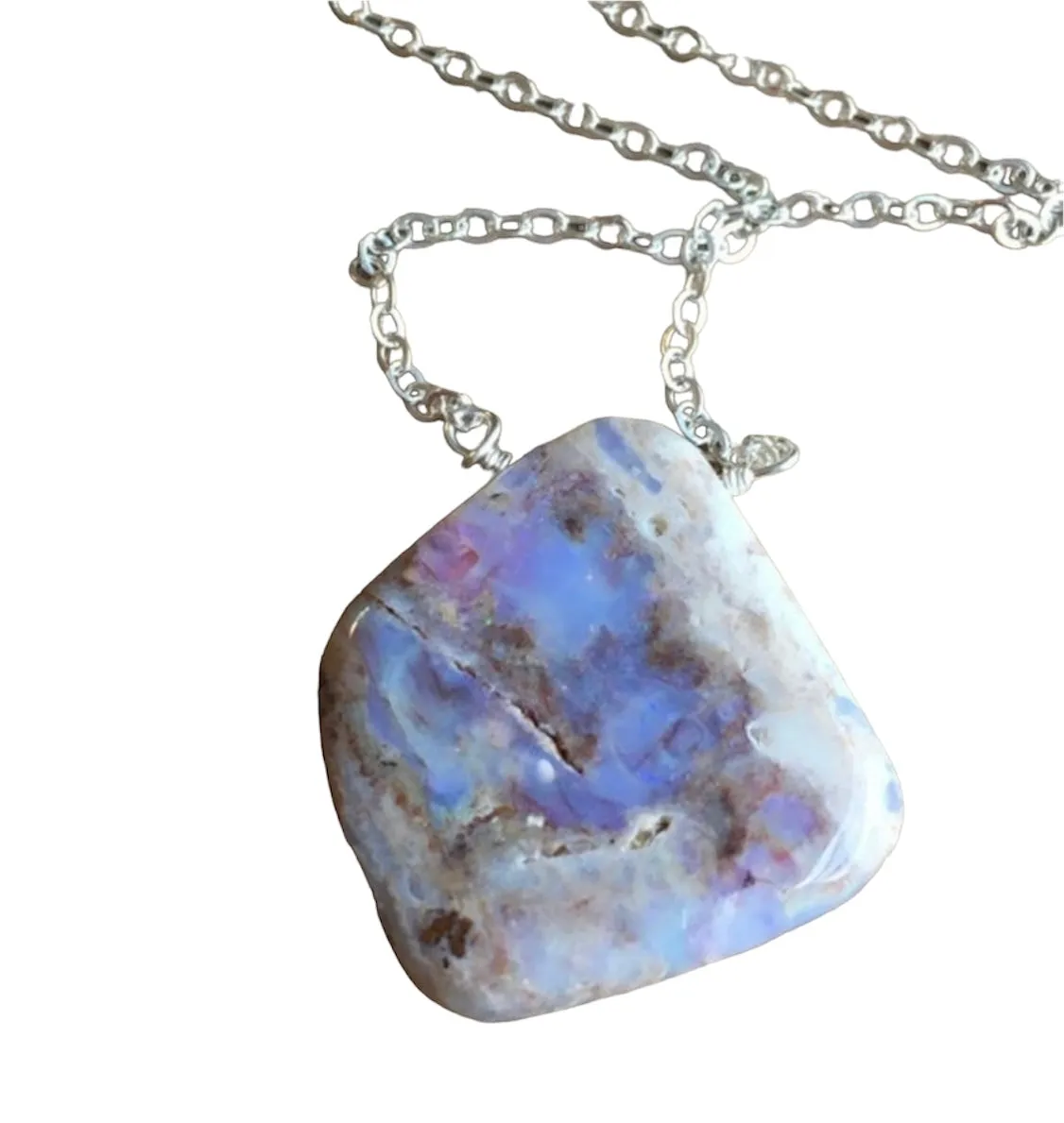 Australian Opal Pendant Necklace Sterling Silver