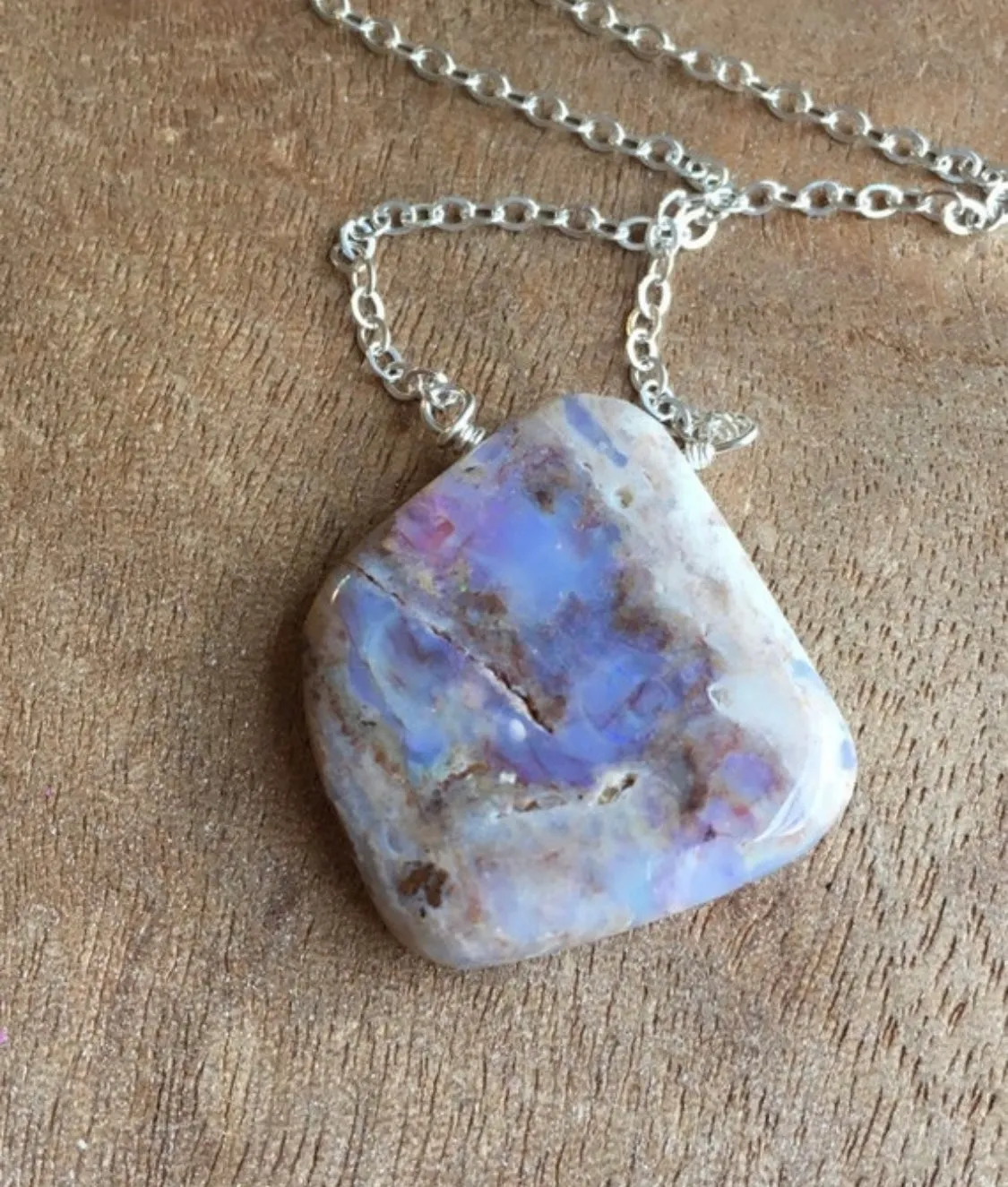 Australian Opal Pendant Necklace Sterling Silver