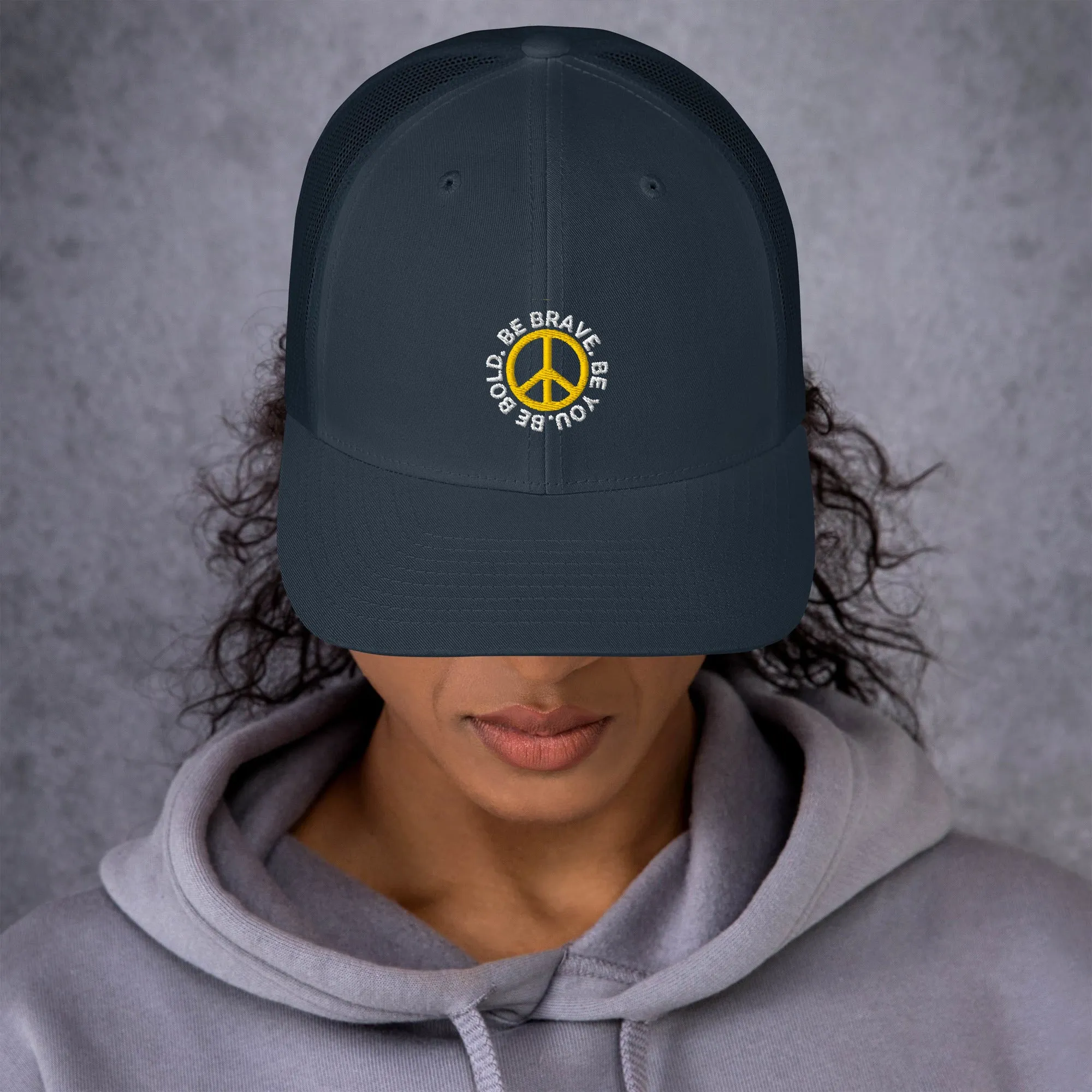 BE BOLD BRAVE YOU Inspirational Custom Embroidered 6-Panel Trucker Hat