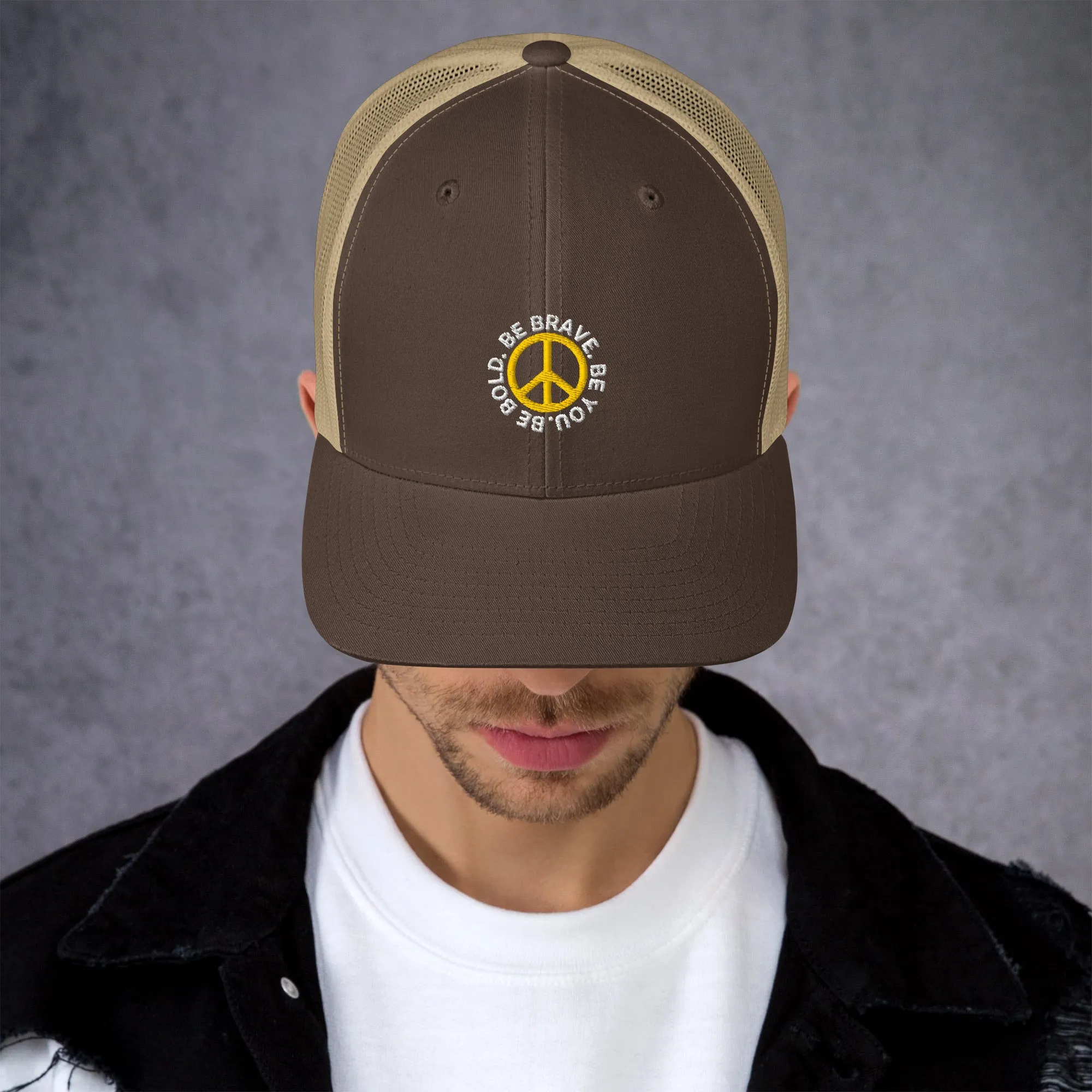 BE BOLD BRAVE YOU Inspirational Custom Embroidered 6-Panel Trucker Hat