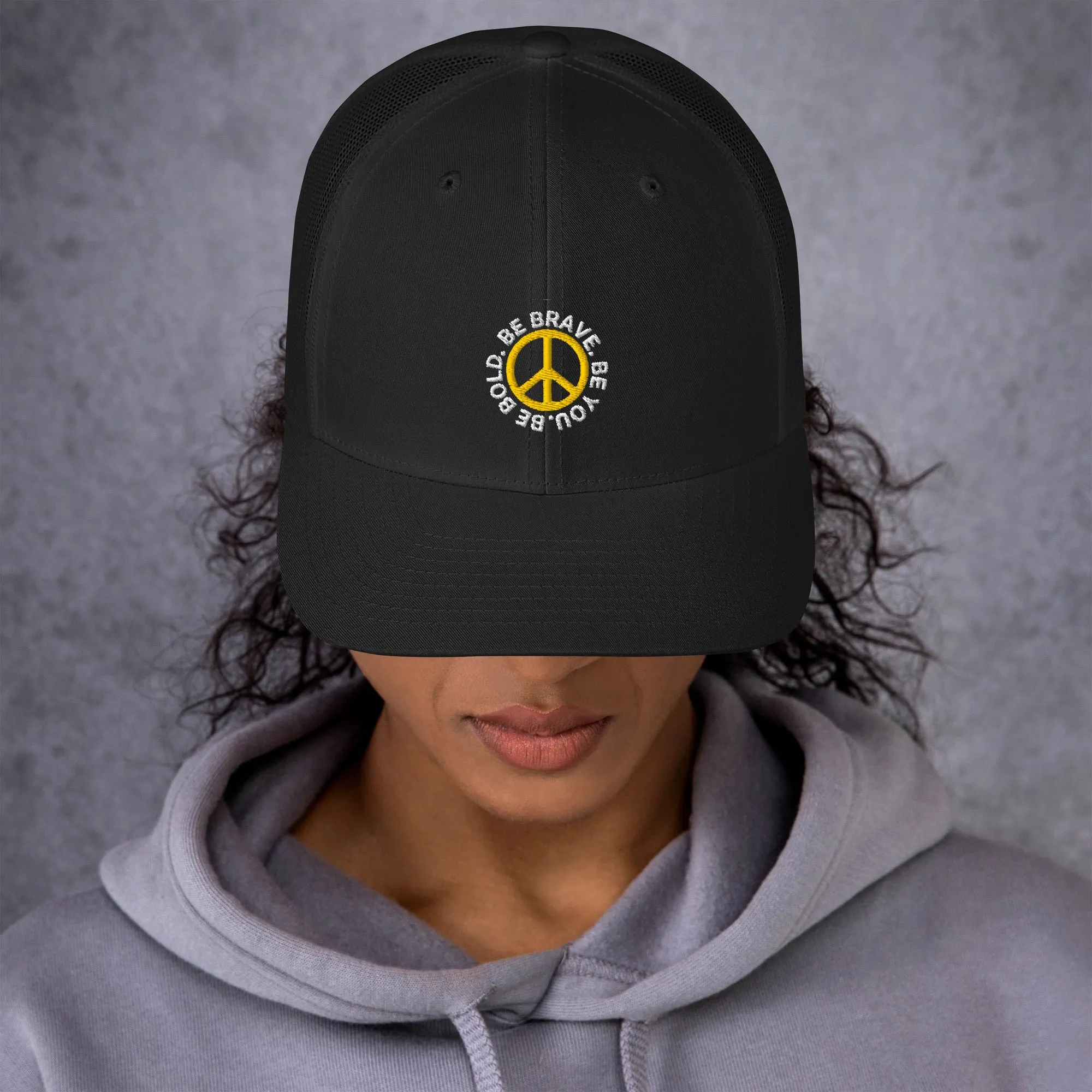 BE BOLD BRAVE YOU Inspirational Custom Embroidered 6-Panel Trucker Hat