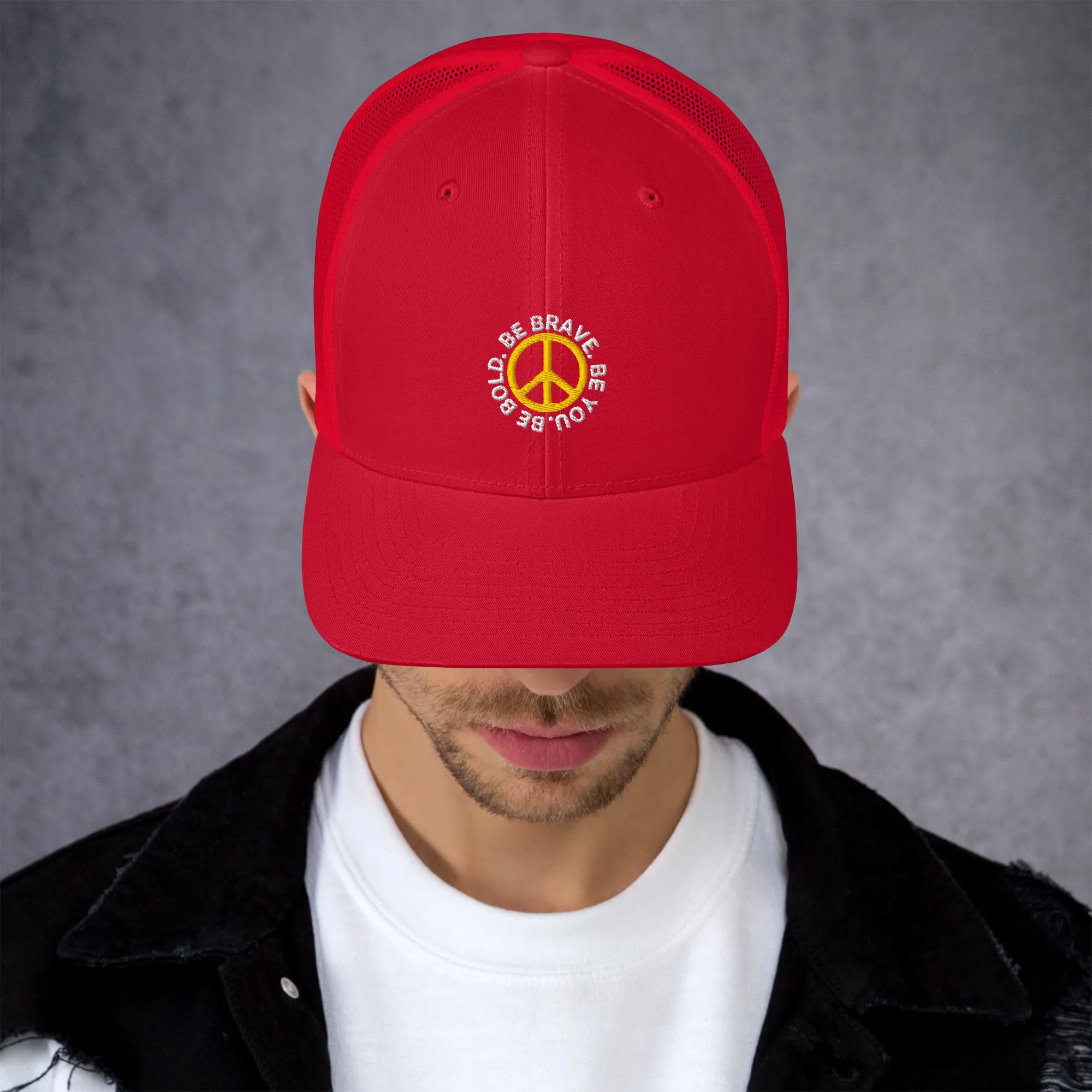 BE BOLD BRAVE YOU Inspirational Custom Embroidered 6-Panel Trucker Hat