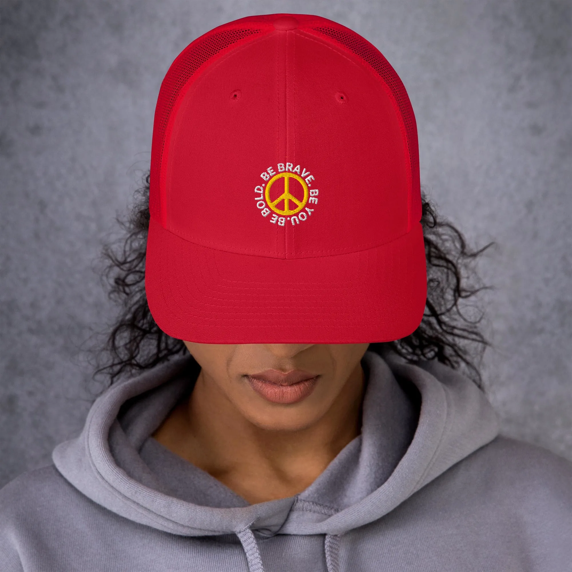 BE BOLD BRAVE YOU Inspirational Custom Embroidered 6-Panel Trucker Hat