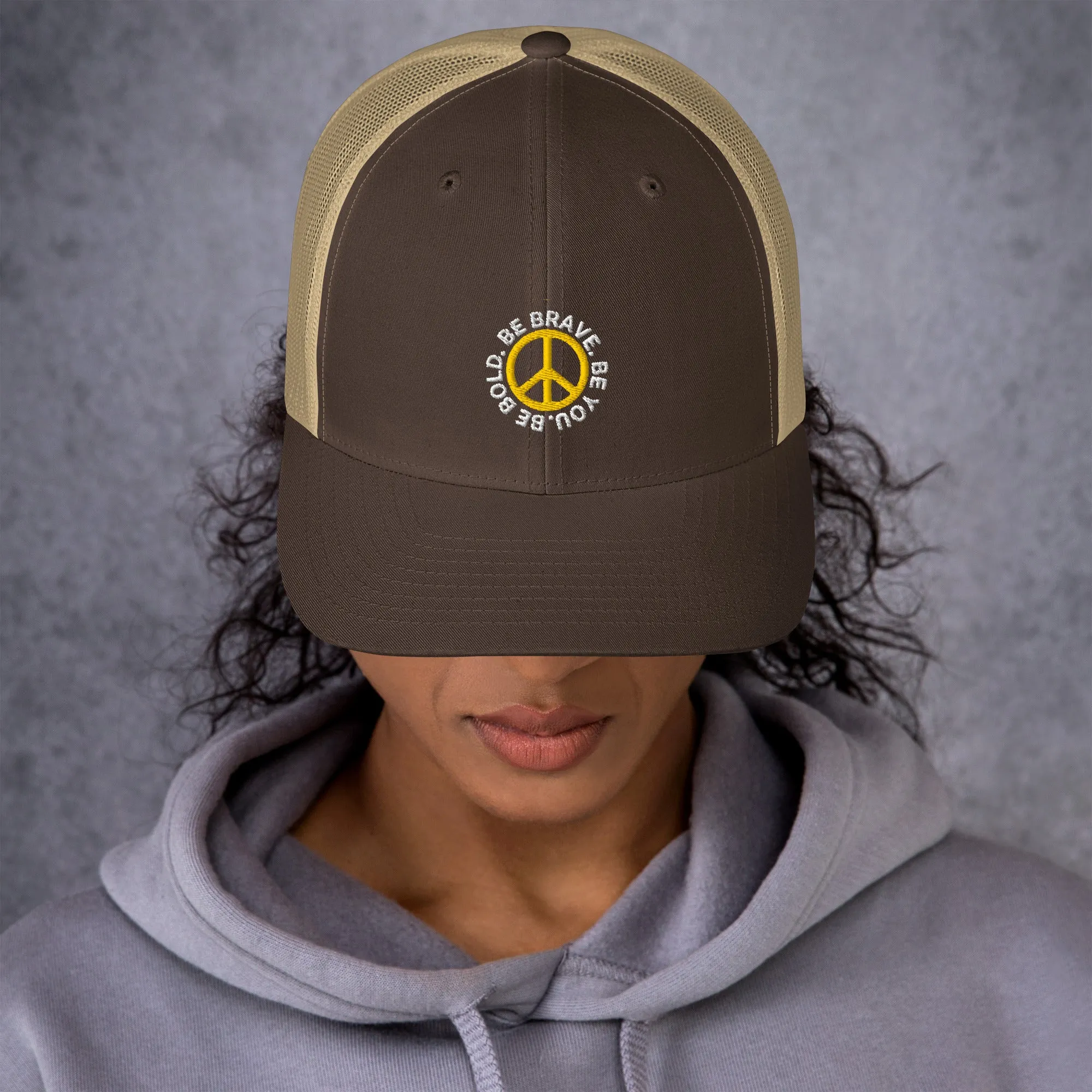 BE BOLD BRAVE YOU Inspirational Custom Embroidered 6-Panel Trucker Hat