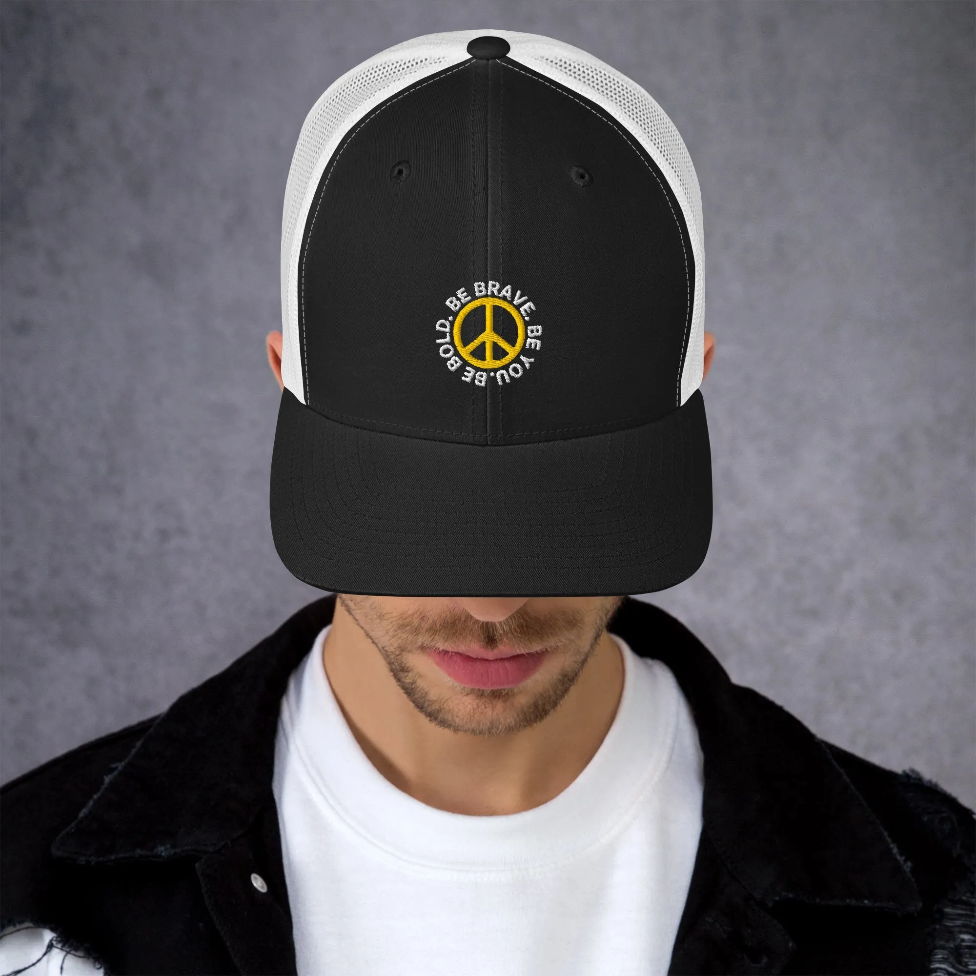 BE BOLD BRAVE YOU Inspirational Custom Embroidered 6-Panel Trucker Hat
