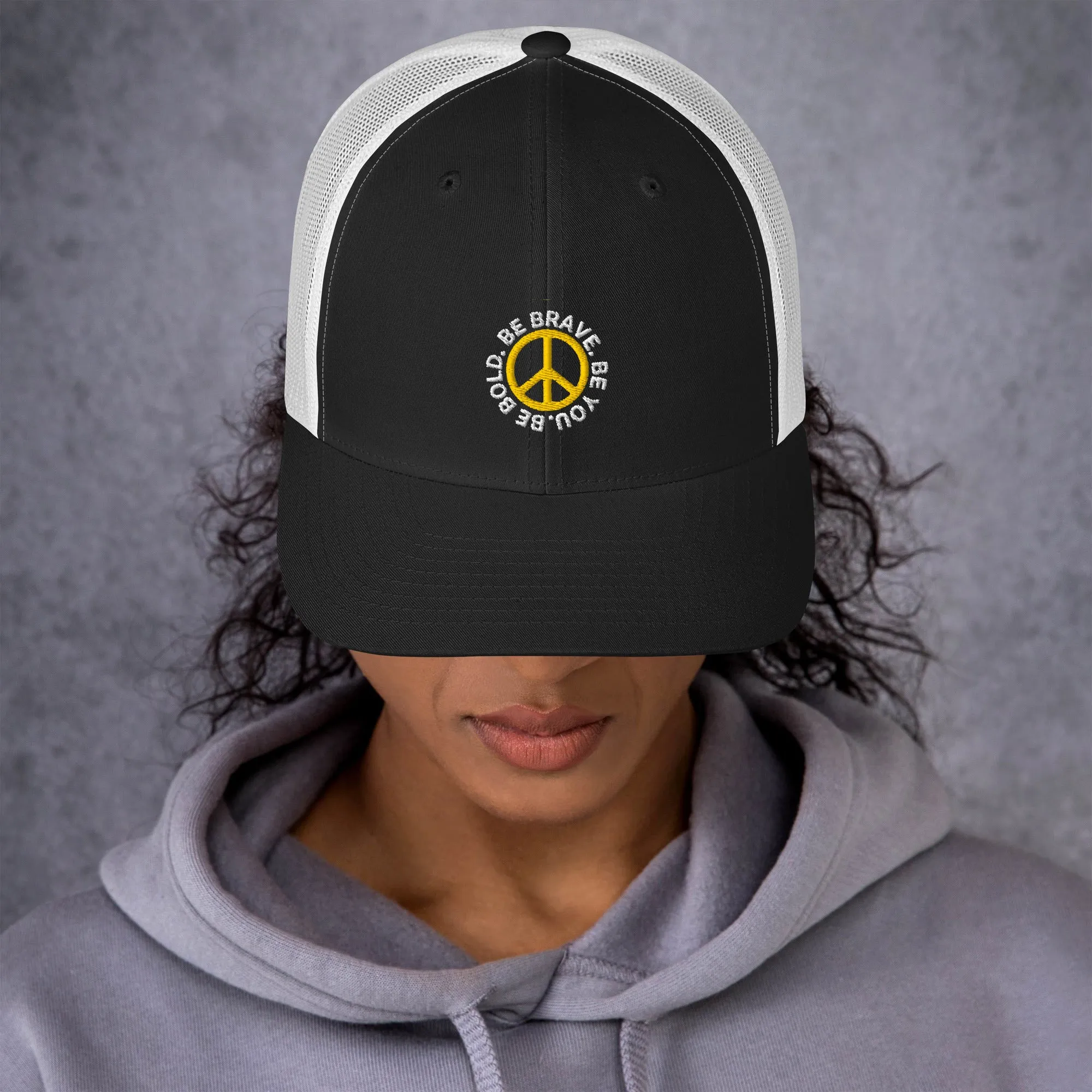 BE BOLD BRAVE YOU Inspirational Custom Embroidered 6-Panel Trucker Hat