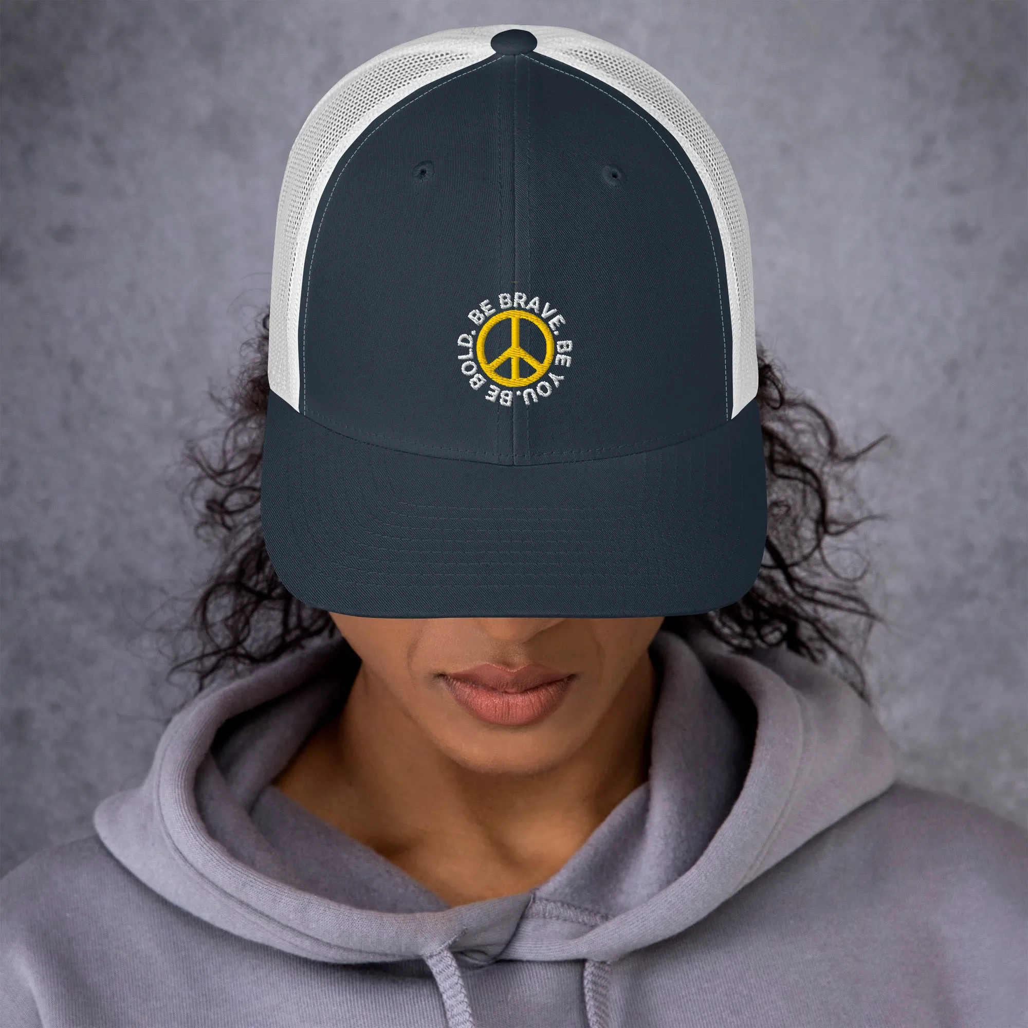 BE BOLD BRAVE YOU Inspirational Custom Embroidered 6-Panel Trucker Hat