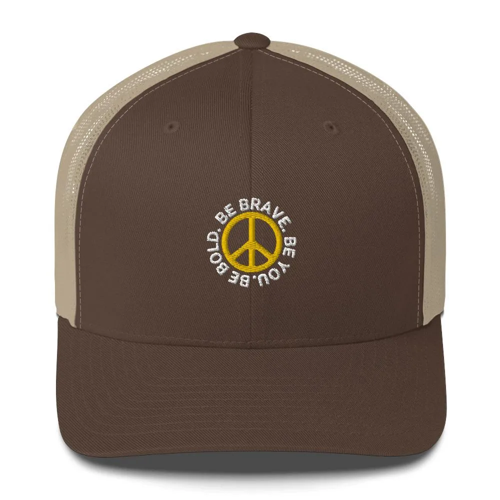 BE BOLD BRAVE YOU Inspirational Custom Embroidered 6-Panel Trucker Hat