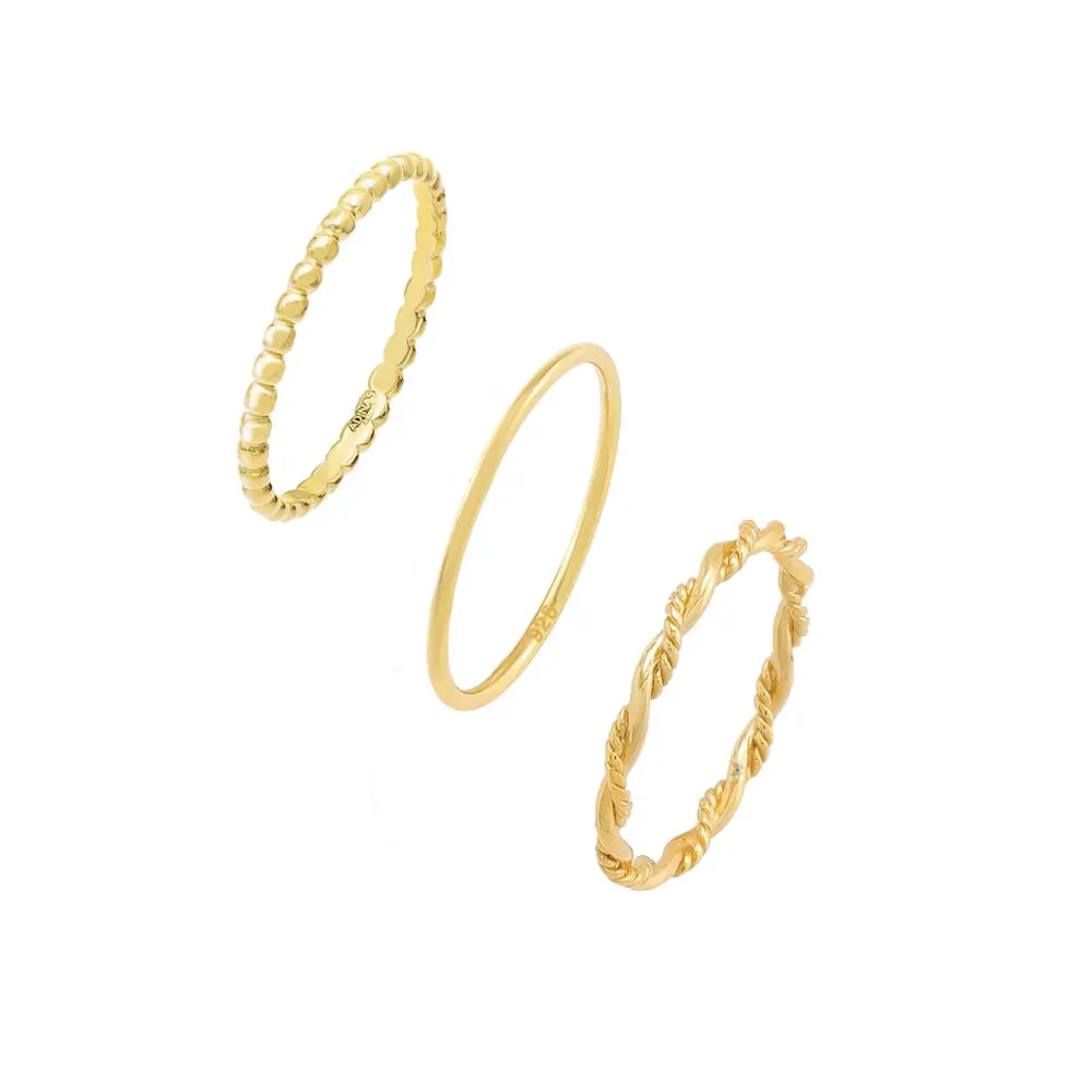 Beaded & Twisted Ring Combo Set
