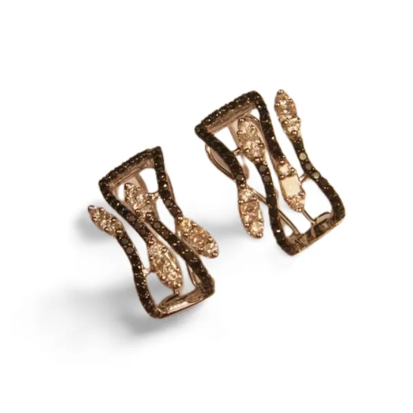 Beautiful 14K White Gold Black Diamond Leaf Leaves Huggie Earrings