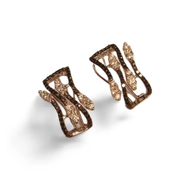 Beautiful 14K White Gold Black Diamond Leaf Leaves Huggie Earrings