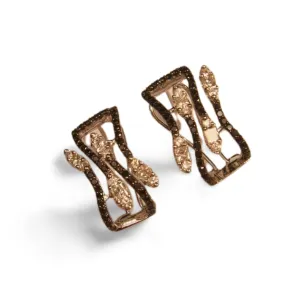 Beautiful 14K White Gold Black Diamond Leaf Leaves Huggie Earrings