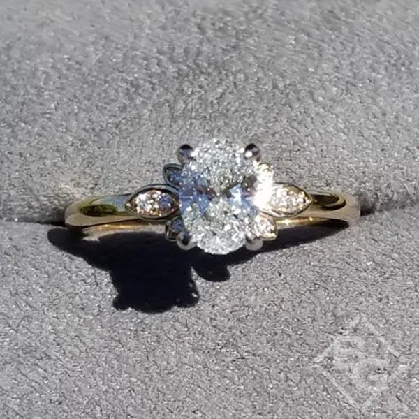 Ben Garelick Oval Cut Floral Leaf Diamond Engagement Ring