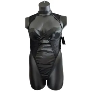 Bexley Satin and Fishnet Teddy Size Large Black New
