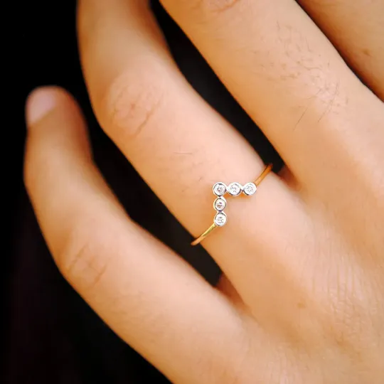 Bezel Diamond Dainty Stack Chevron V Ring READY to SHIP in US 6.25