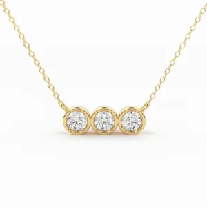 Bezel Set Diamond Necklace / 14k gold 3 bezel set diamond horizontal bar necklace with 3pt white diamonds/ Trio Dainty Diamond Necklace